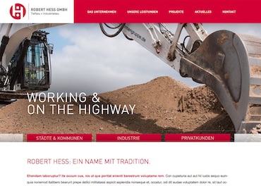 Screenshot der Website von Hess Tiefbau.
