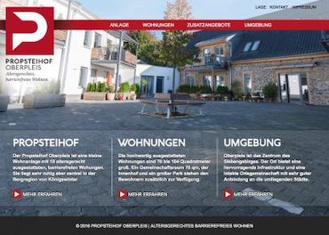 Screenshot der Website vom Popsteihof Oberpleis.
